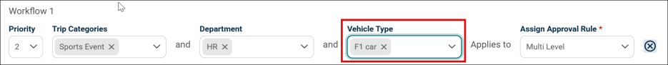 vehicle type drop-down for workflow